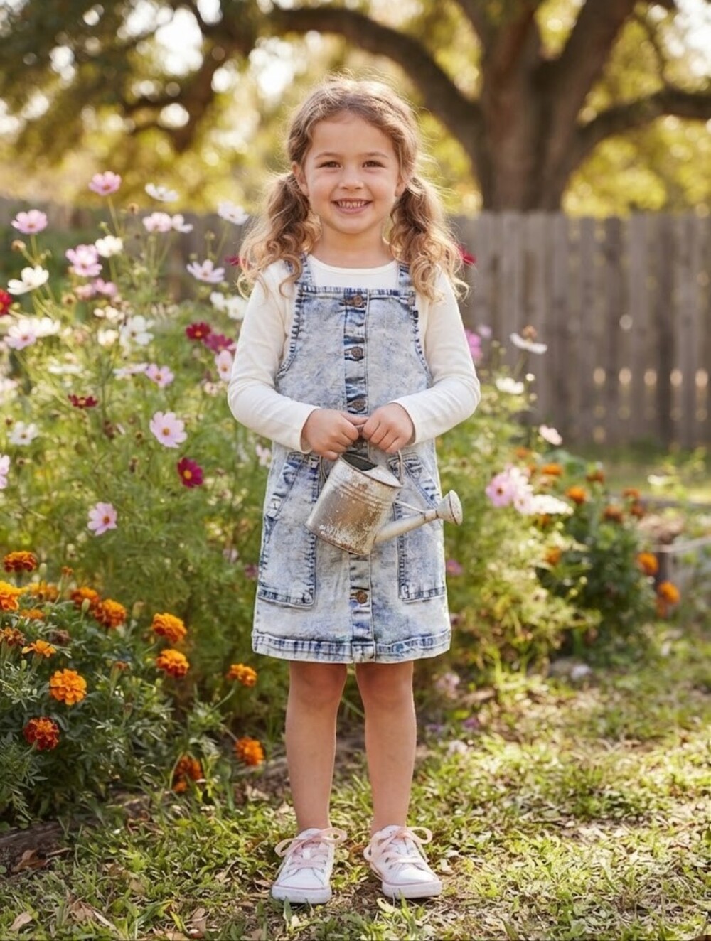 Arizona Jean Company Light Blue Denim Button-Front Pinafore Dress